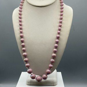 Vintage Pink Soap Bubble Necklace, Graduated Plastic Beads with Glossy AB Finish